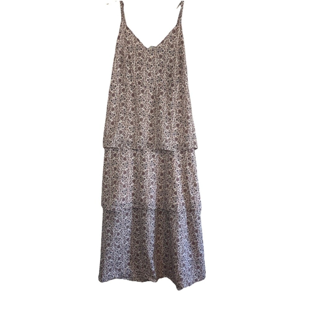 Banana Republic Sun Dress Women’s M Beige Faded Coral Tiered Prairie Boho Midi